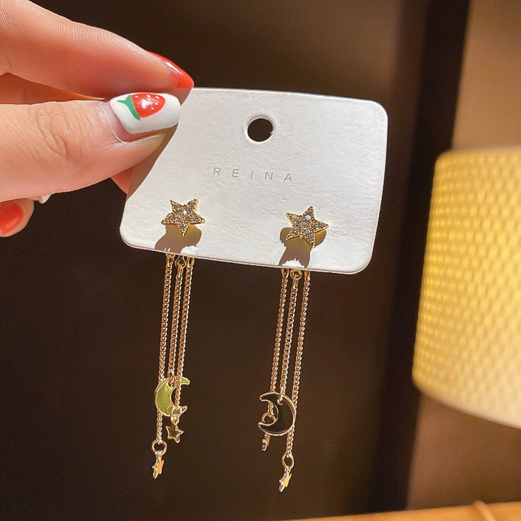 Exaggerated temperament star tassel earrings