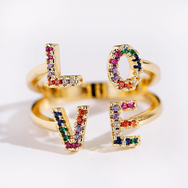 Luxury Love Shape Rings Letter Geometric Copper Rings