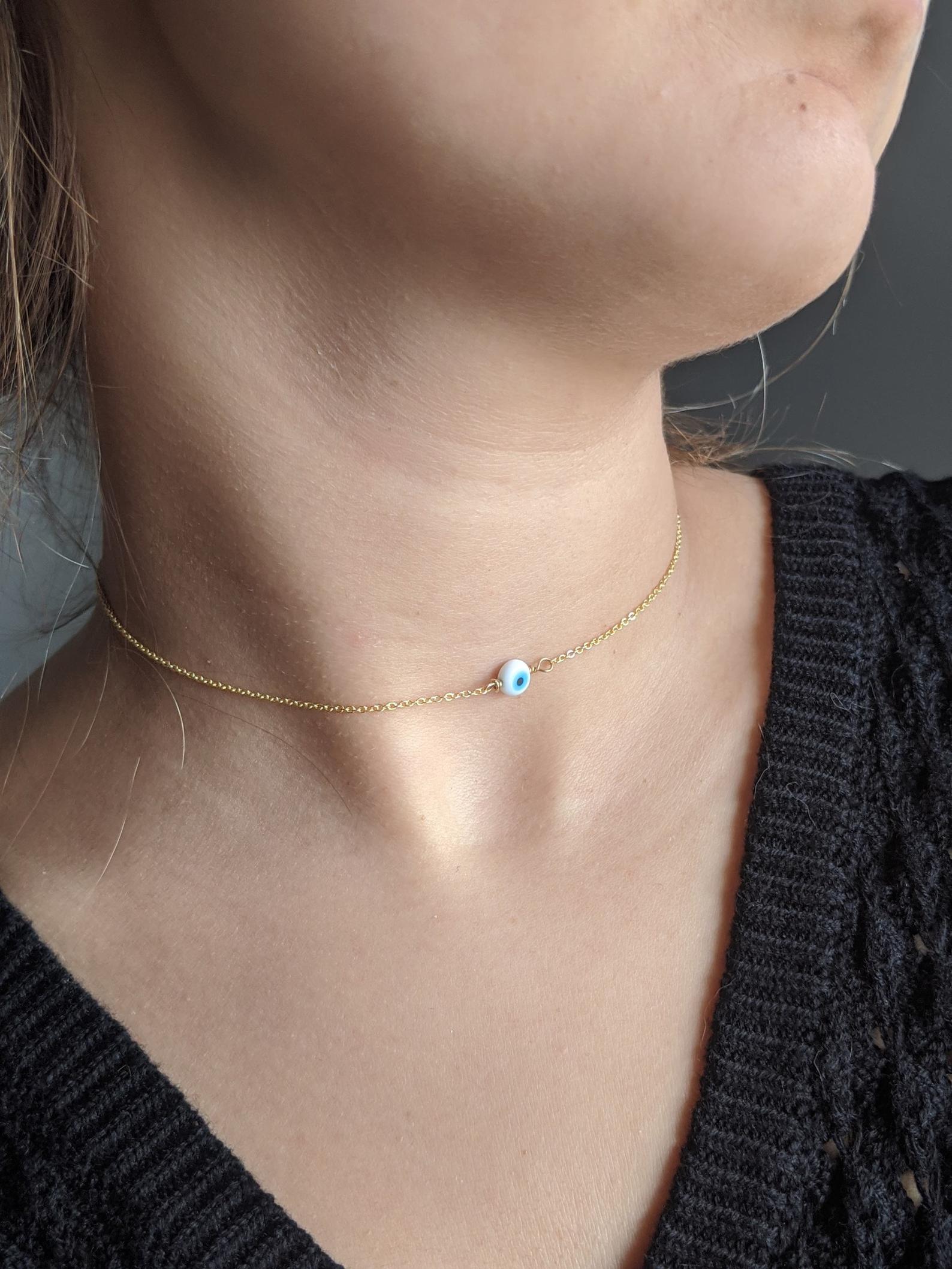 Baby Blue Evil Eye Beaded Choker Necklace