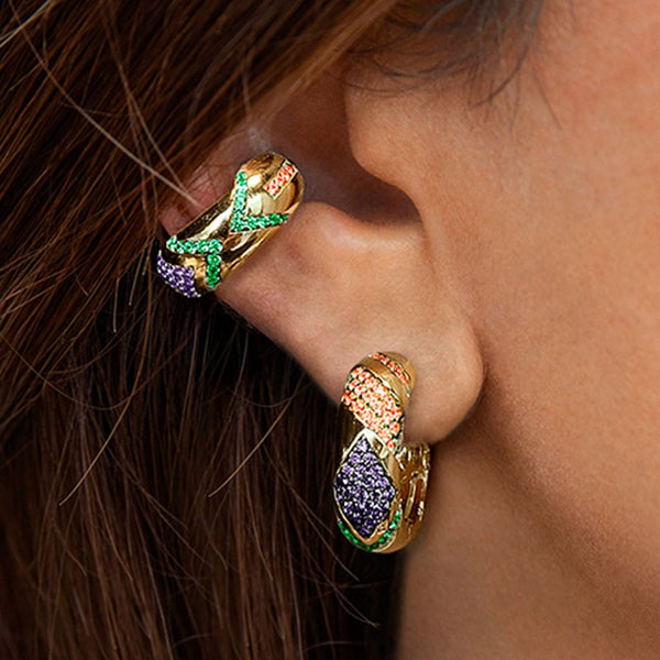 Pendientes trepadores con circonita cúbica y diamantes de imitación de Bohemia