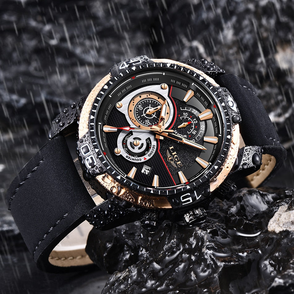Casual Leather Quartz Clock Male Sport Waterproof Watch