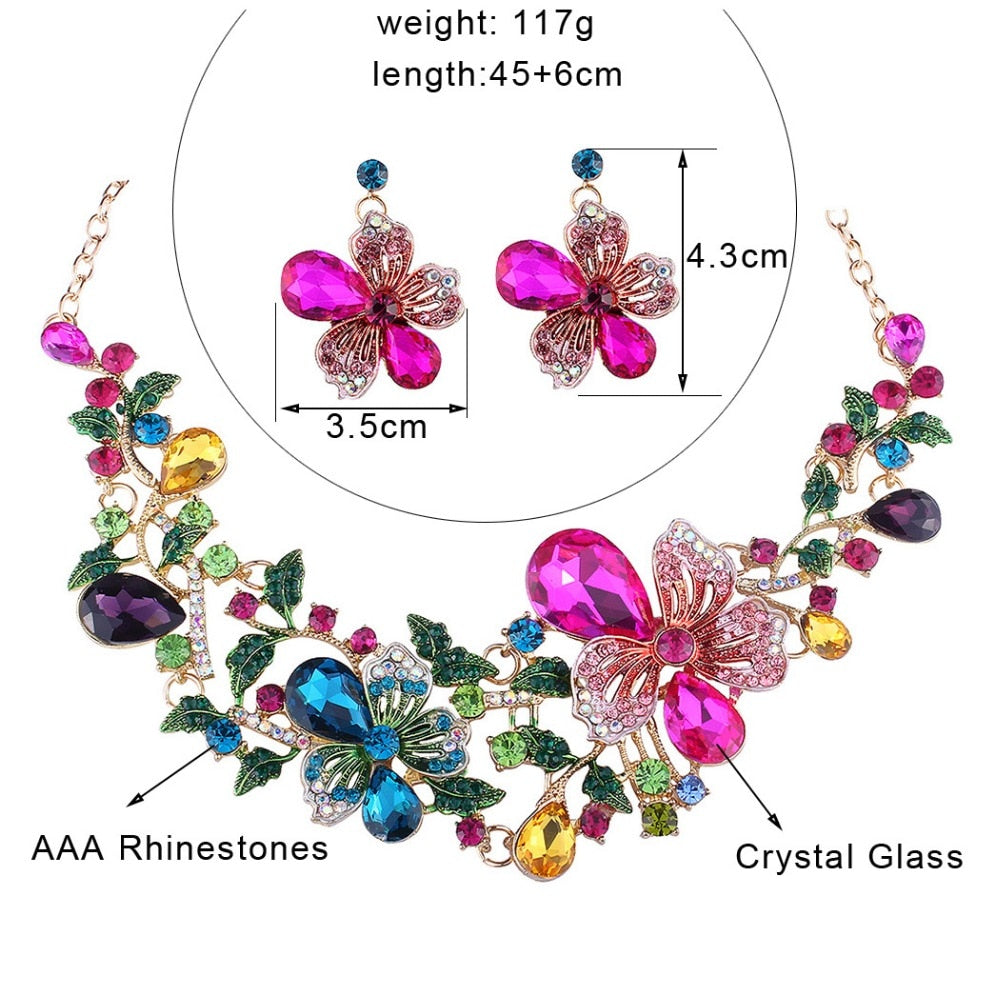 Fashion Wedding Jewelry Color Crystal Rhinestones Necklace Earrings set