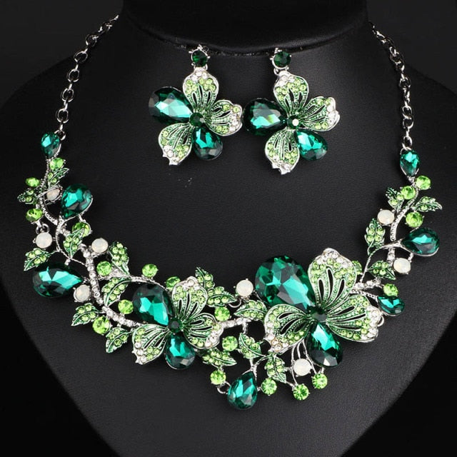 Fashion Wedding Jewelry Color Crystal Rhinestones Necklace Earrings set