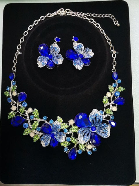 Fashion Wedding Jewelry Color Crystal Rhinestones Necklace Earrings set