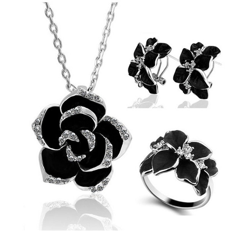 Rose Gold Color Black Painting Bridal Jewelry Sets