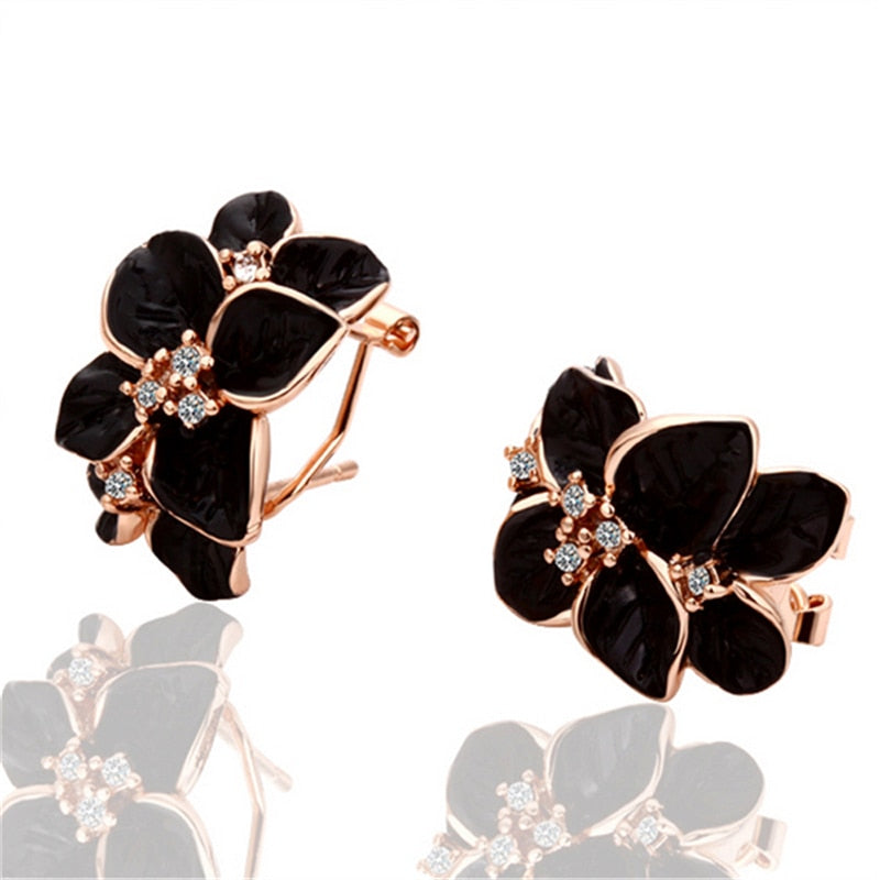 Rose Gold Color Black Painting Bridal Jewelry Sets