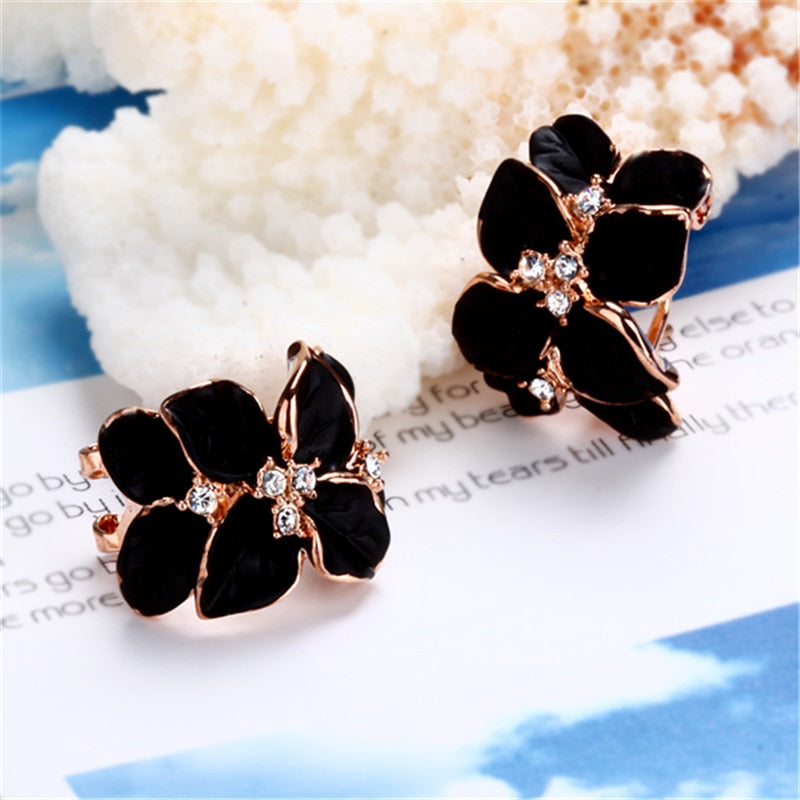 Rose Gold Color Black Painting Bridal Jewelry Sets