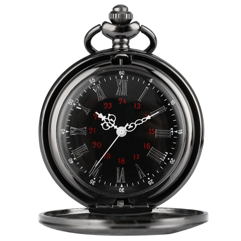 Black Roman Numerals Quartz Pocket Watch