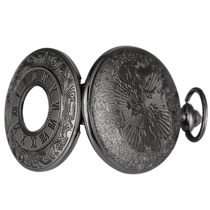Black Roman Numerals Quartz Pocket Watch