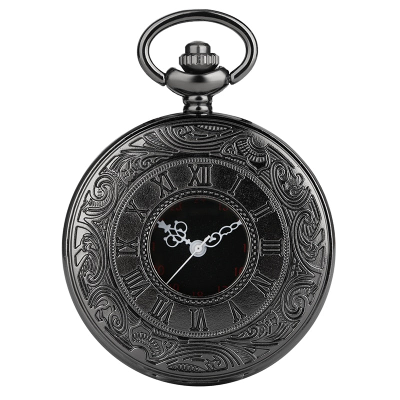 Black Roman Numerals Quartz Pocket Watch