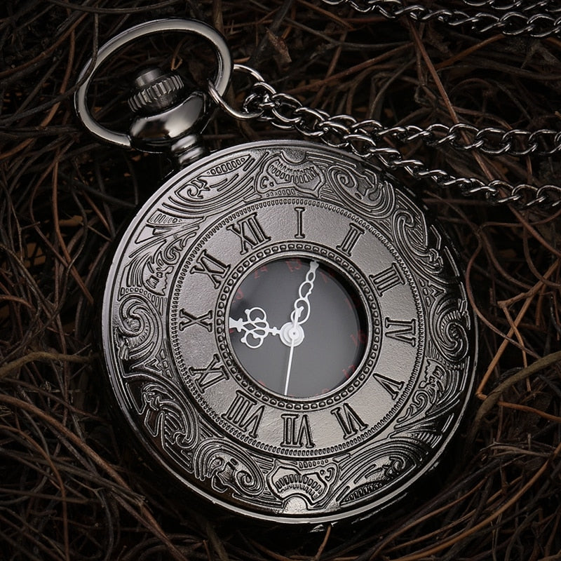 Black Roman Numerals Quartz Pocket Watch