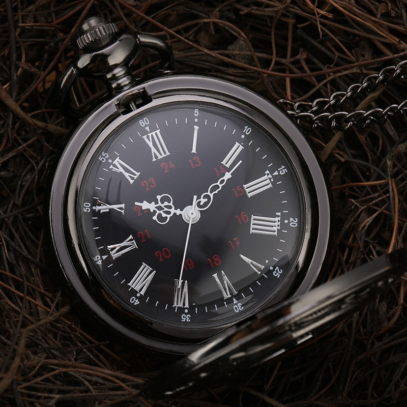Black Roman Numerals Quartz Pocket Watch