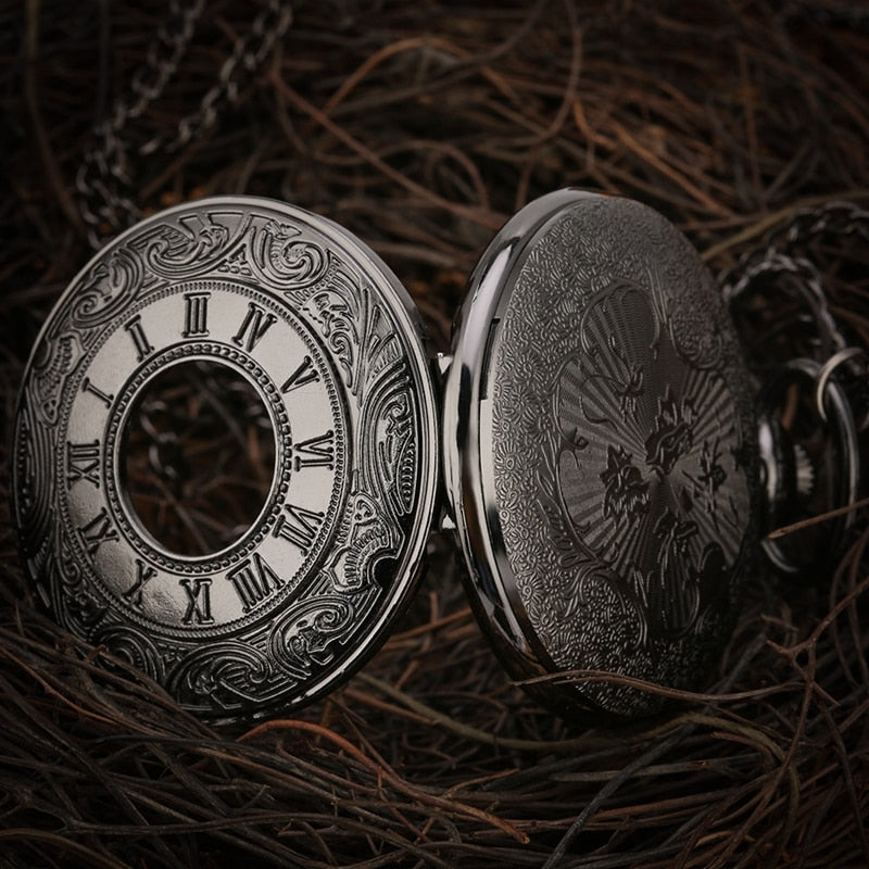 Black Roman Numerals Quartz Pocket Watch