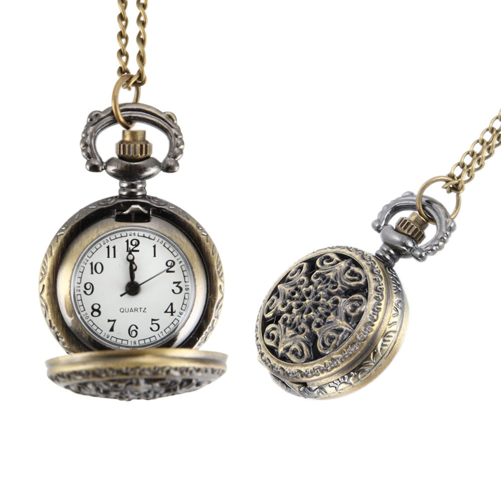 Vintage Women Pocket Watch Alloy Retro Hollow Out Flowers Pendant Clock  Watches