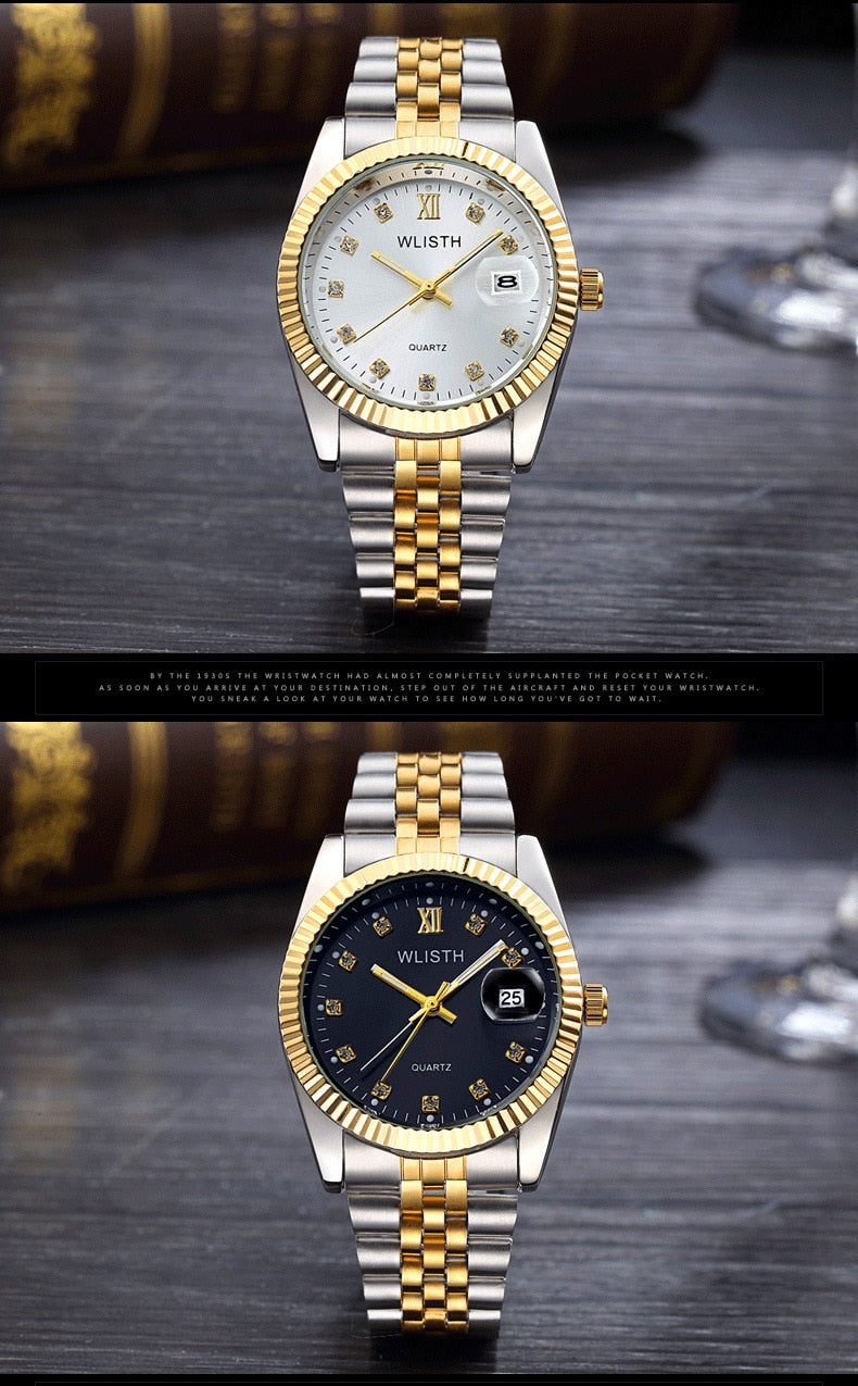 Gold Stainless Steel Wristwatch Luxury Women Waterproof
