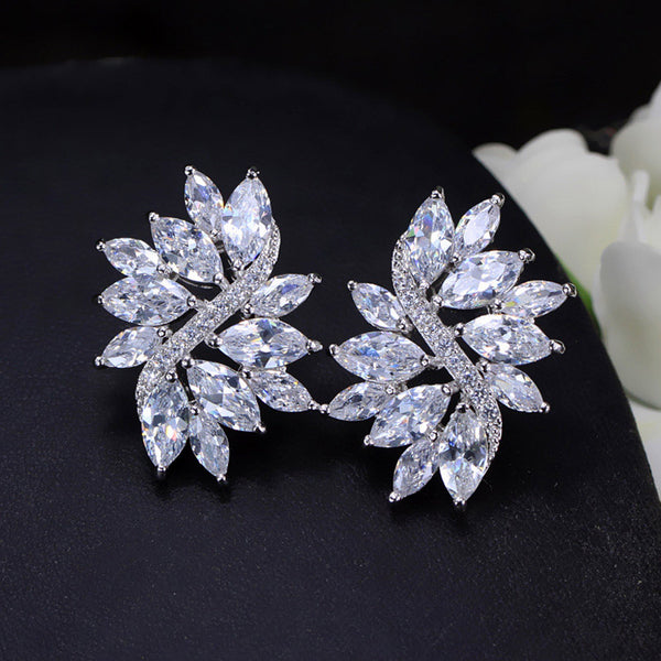 Big Ear Hollow Out Geometric Snowflake Cubic Zirconia Stud Earrings