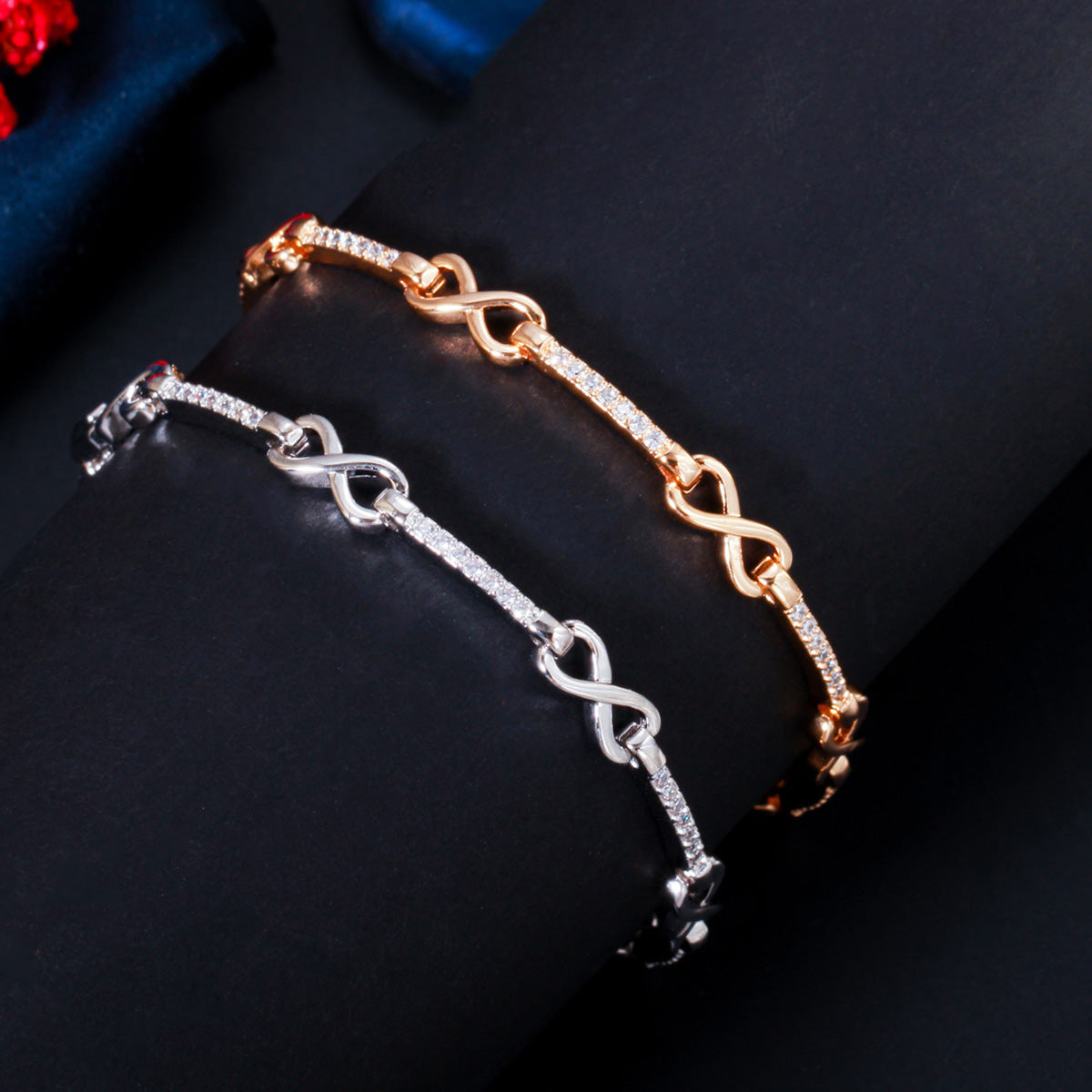 Gorgeous Cubic Zirconia Women Elegant X Cross Link Chain Bracelet Bangle