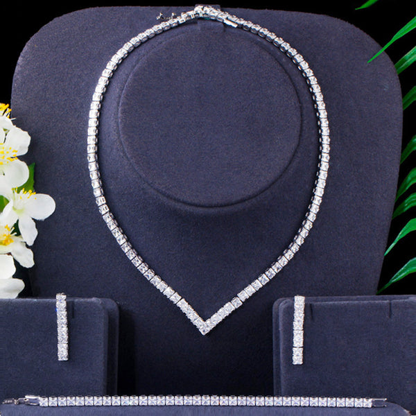 Conjunto de 3 piezas de bisutería nupcial con circonitas cúbicas brillantes y cuadradas