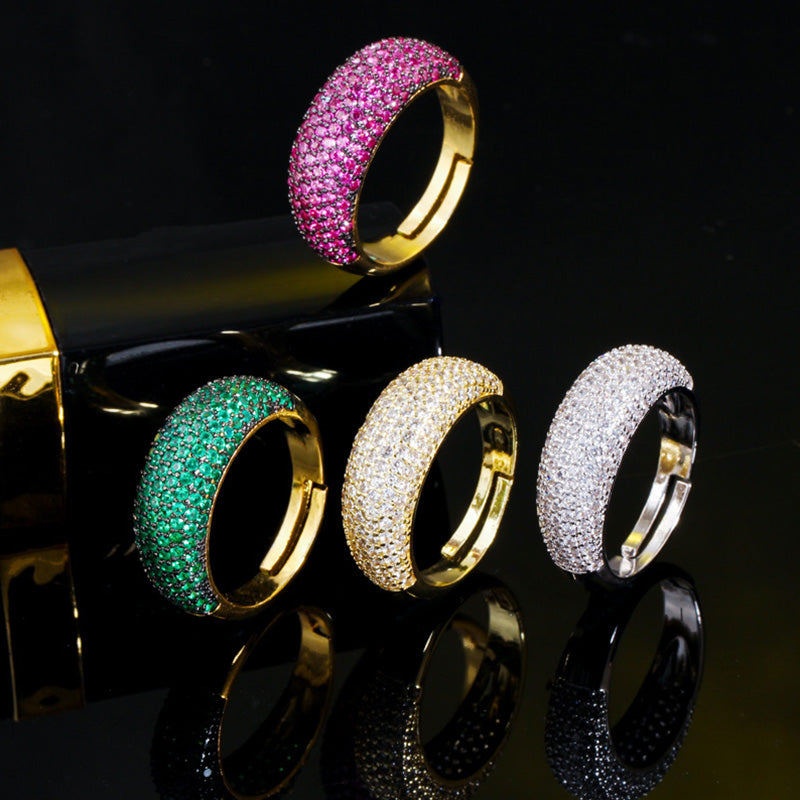 Rose Red Green African CZ 585 Gold Women Adjustable Cocktail Party Finger Ring