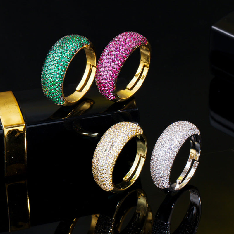 Rose Red Green African CZ 585 Gold Women Adjustable Cocktail Party Finger Ring