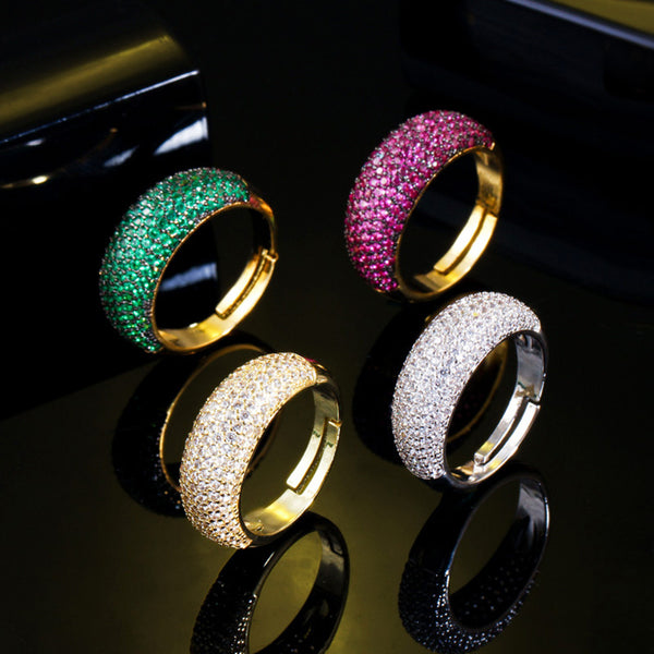 Rose Red Green African CZ 585 Gold Women Adjustable Cocktail Party Finger Ring
