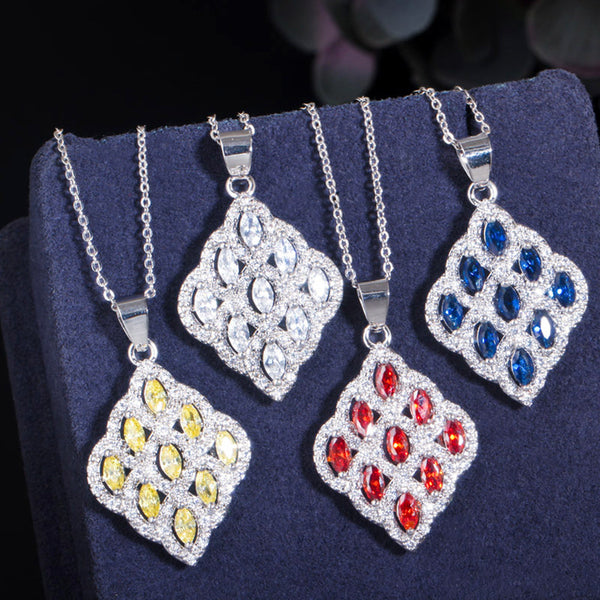 Blue Sapphire Crystal Jewelry Sets Classic CZ Necklace Earrings Ring Set
