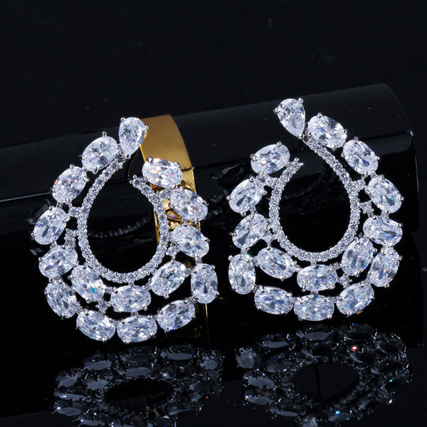 Trendy Right and Left Symmetrical Design Big Cuibc Zirconia Stud Earrings