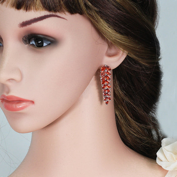 Luxury Sparkling Silver Color Crystal Long Dangle Tassel Big Drop Earrings