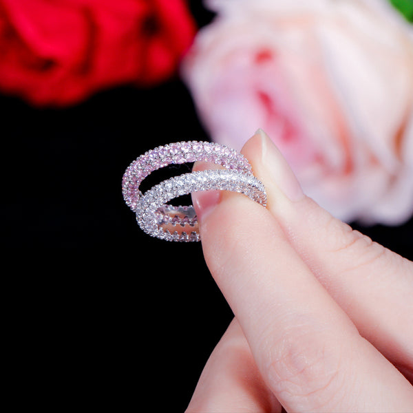Anillos de dedo grandes para fiesta de compromiso con circonita cúbica rosa AAA+, redondos, bonitos y a la moda para mujer