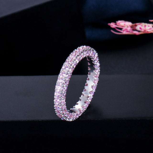 Pink AAA+ Cubic Zirconia Round Cute Fashion Women Big Engagement Party Finger Rings