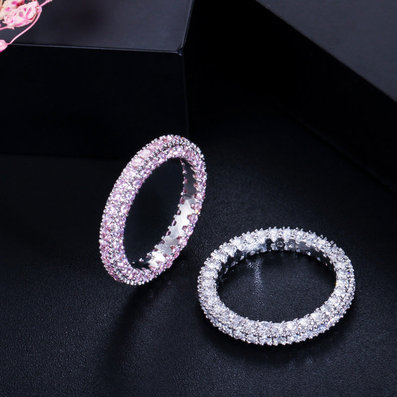Pink AAA+ Cubic Zirconia Round Cute Fashion Women Big Engagement Party Finger Rings
