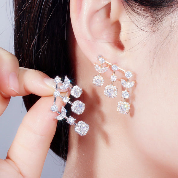 Pendientes colgantes grandes con forma cuadrada asimétrica de color dorado para mujer