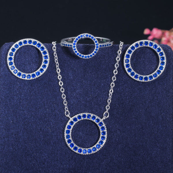 Hermosos aretes redondos, anillos y collares para mujer, conjuntos de joyas de circonita cúbica.