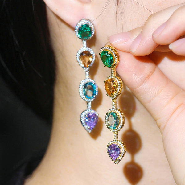 Gold Fashion Bohemian Long Tear Drop Bridal Wedding Dangle Earring