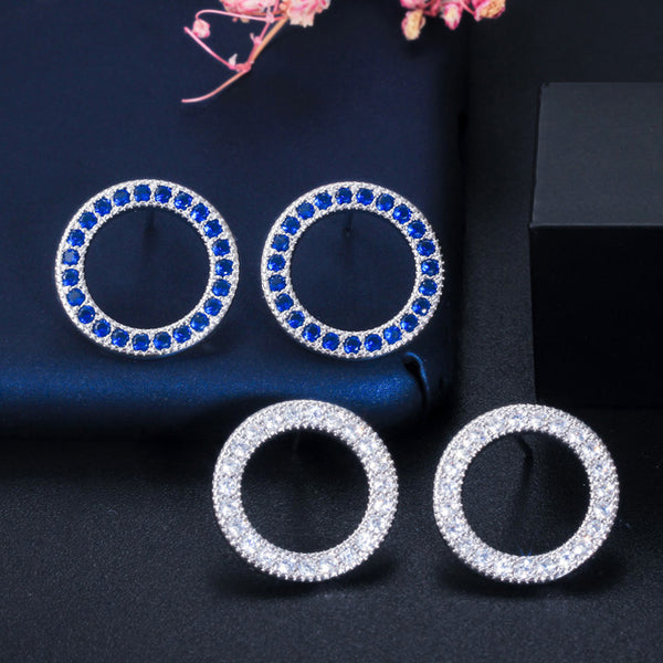 Mirco Pave Bule White CZ Crystal Daily Simple Cute Round Shape Stud Earrings