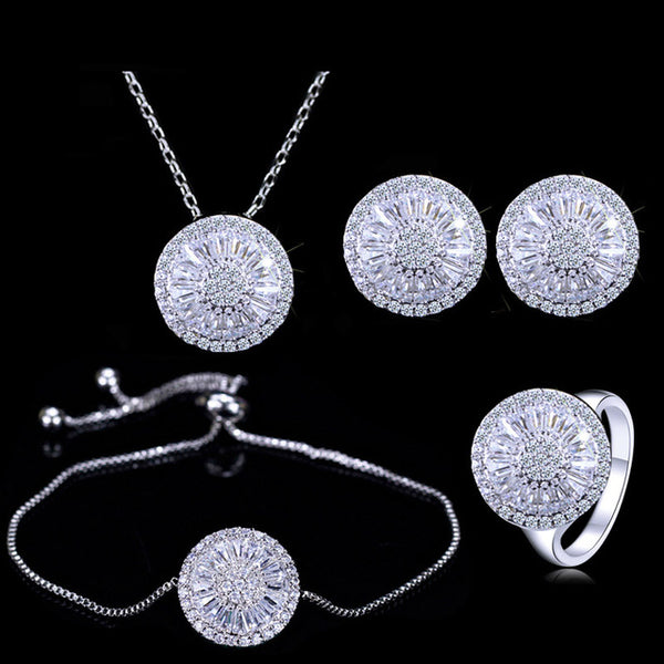 4 piezas de circonitas cúbicas brillantes con forma redonda grande, ajustables, para pulsera, pendientes, collar y anillo.
