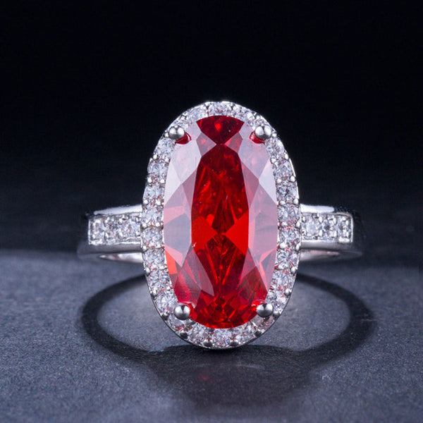 Anillos de boda de circonita cúbica roja con forma ovalada y redonda grande