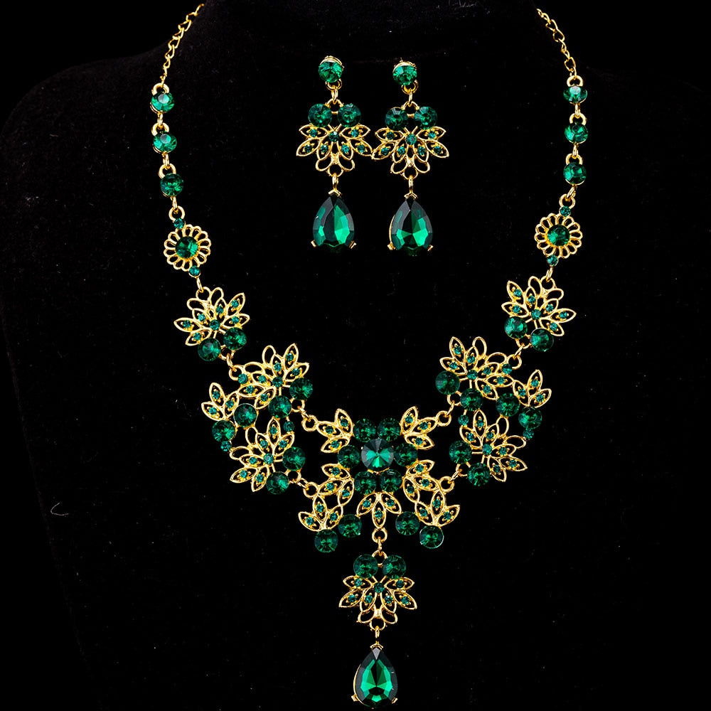 Fashion Luxury Crystal Rhinestone Gorgeous Tiaras Necklace Earrings Set