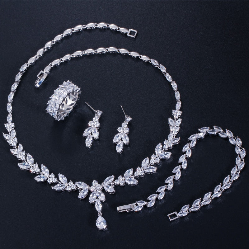 Brilliant Cubic Zircon Necklace Earrings Ring set