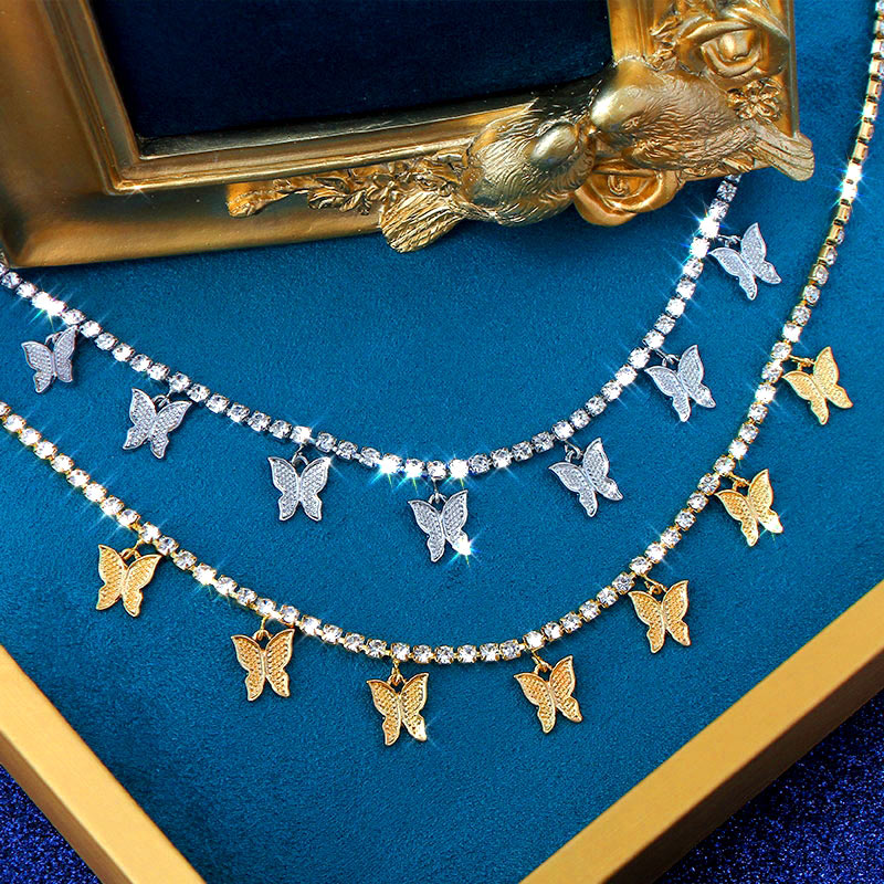 Shining Crystal Tennis Butterfly Choker Necklaces