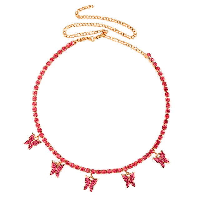 Shining Crystal Tennis Butterfly Choker Necklaces
