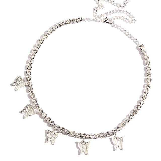 Shining Crystal Tennis Butterfly Choker Necklaces
