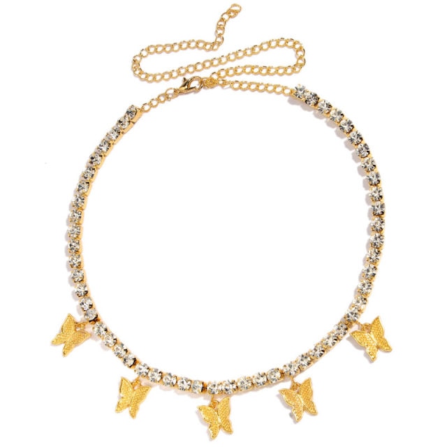 Shining Crystal Tennis Butterfly Choker Necklaces