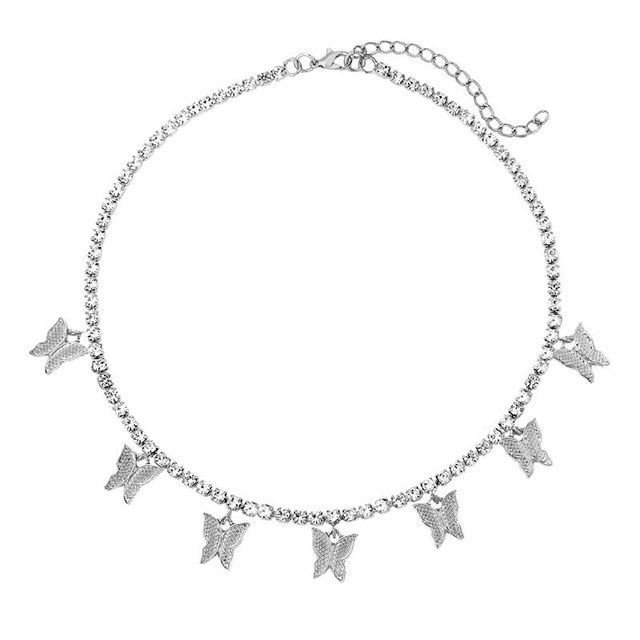 Shining Crystal Tennis Butterfly Choker Necklaces