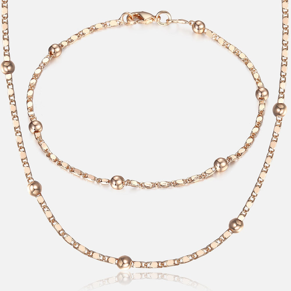 Marina Bead Link Chain Bracelet Necklace Set