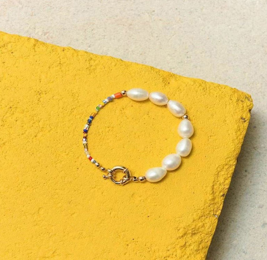 Bohemian Multi-Color Glass Beads Freshwater Pearl Necklace and Bracelet Set