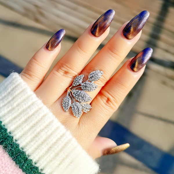 Anillos de lujo con hojas de cristal para mujer