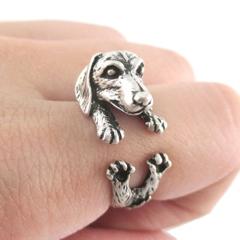 Black Realistic Puppy Animal 3D Adjustable Rings