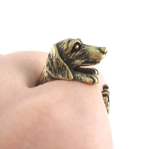 Black Realistic Puppy Animal 3D Adjustable Rings