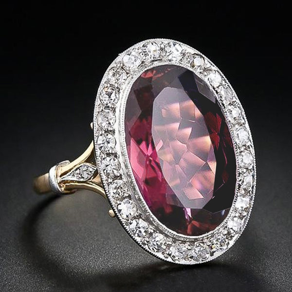 Gorgeous Women Wedding Party Finger Rings Oval Red CZ Two Tone Design Noble Rings